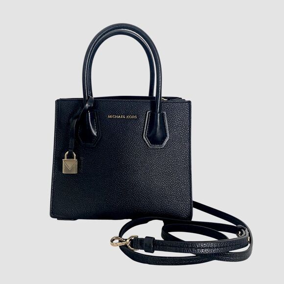 Michael Kors Black Leather Top Handle Crossbody Model Mercer Bag - Picture 1 of 8